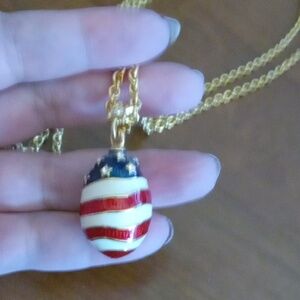 Joan Rivers Egg Necklace USA Flag Pendant